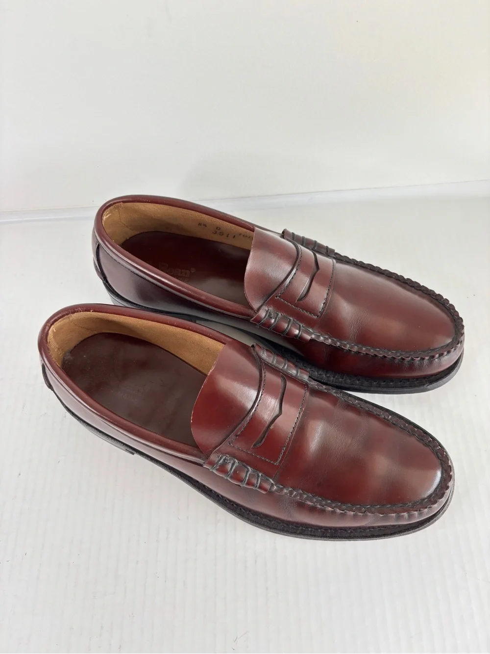 LL Bean Handsewn Penny Loafer Mens 8.5 D Burgundy Leather Dress Shoe Made In USA